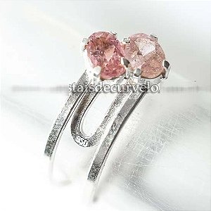 Anel 2 Gemas TURMALINA ROSA Natural Prata 950 Aro Ajustavel