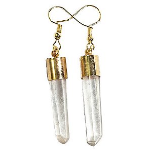 Brinco Ponta Cristal Laser 30mm Bruta Anzol Caixinha Dourado