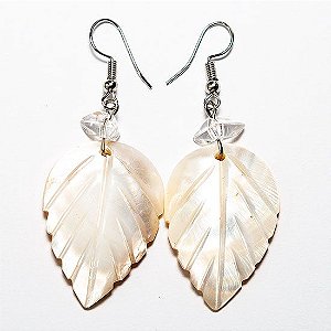 Brinco Madrepérola Folha 35mm Pedra Natural Anzol Prateado