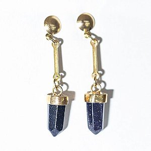 Brinco Pontinha Pedra Estrela Azul dependurado Dourada