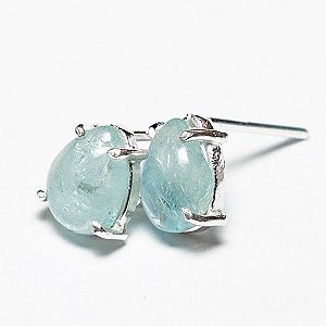 Brinco Topinho Pedra Topazio Azul Gota 8mm Garra Prata 950