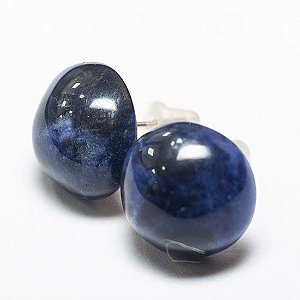 Brinco Topinho Disco Sodalita 14mm Pedra Natural Prata 950