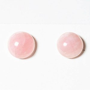 Brinco Topinho Disco 10mm Pedra Quartzo Rosa Prata 950