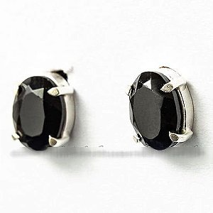 Brinco Obsidiana Negra Prata 950 Topinho Facetado Tarracha