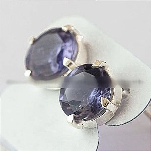 Brinco Gema Pedra Safira Azul Brilhante Tarraxa Prata 950