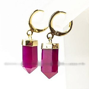 Brinco Argola Micro Pontinha Agata Rosa Montagem Dourada