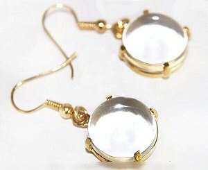 Brinco Cabochão Cristal na Garra Banho Flash Dourado