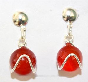 Brinco Bolinha Na Cesta Pedra Agata Cornalina Pino Prateado