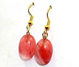 Brinco Cabochão Oval Pedra Cherry Montagem Anzol