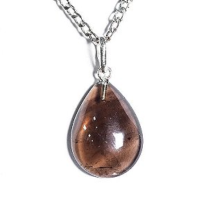 Colar Mini Gota Pedra Quartzo Fume Natural Pino Prata 950
