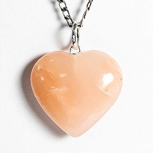 Colar Coração Pedra Quartzo Goiaba 23mm Natural Prata 950
