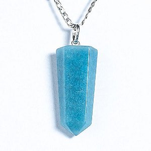 Pingente Pontinha Pedra Trolita Azul Natural Pino PRATA 950