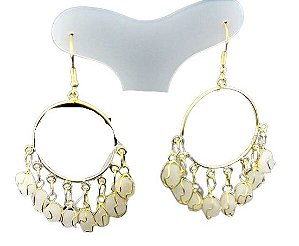 Brinco Argola com Pedra Quartzo Leitoso Preso Gaiola Dourado