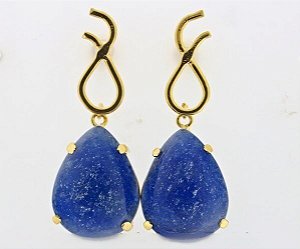 Brinco Gota Montagem na Garra Pedra Quartzo Azul Dourado