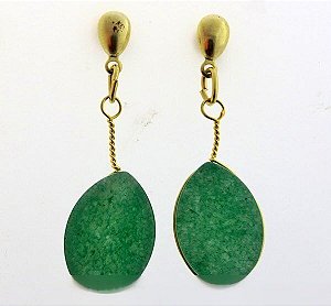 Brinco Gota Pedra Quartzo Verde Tarracha Dourado