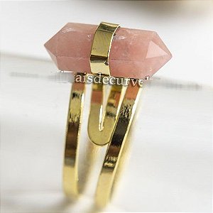 Anel Micro Pontinha Quartzo Cherry Bi Ponta Ajustavel Dourado
