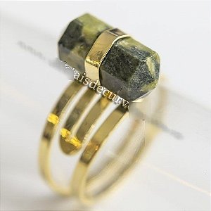 Anel Micro Pontinha Serpentinita Bi Ponta Ajustavel Dourado