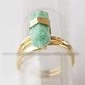 Anel Micro Pontinha Amazonita Bi Ponta Ajustavel Dourado