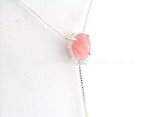 Colar Gravata Pedra Quartzo Rosa Gema Prateado