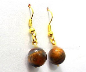 Brinco Bolinha Furado Olho de Tigre Anzol Banho Dourado