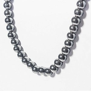 Colar Choker Pedra Hematita Bolinha 8mm Furada 45cm Rosca