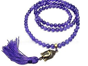 Terço Japamala Pedra Agata Lilas Natural 110 Pedras