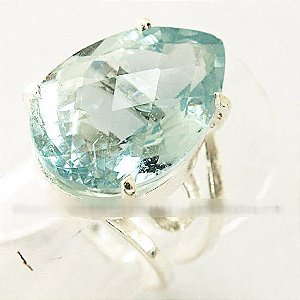 Anel Pedra Topazio Azul Facetado Prata 950 Ajustavel