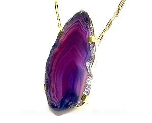 Colar Chapa de Agata Lilas Montagem Vertical Dourado