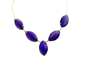 Max Colar 5 Pedra Natural Agata Lilas Montagem Dourado