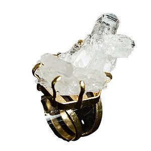 Anel Drusa Cristal Pedra Natural Aro Ajustável Dourado