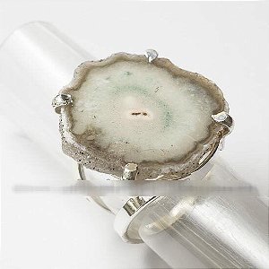 Anel Flor de Ametista Natural Prateado Aro Ajustável