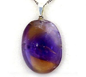 Colar Cabochão Ametrino Pedra Natural Pino Prateado