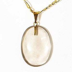 Colar Cabochão Fumê Pedra Natural Montagem Pino Dourado