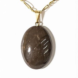 Colar Cabochão Jaspe Chocolate Montagem Pino Dourado