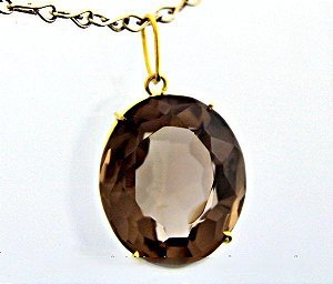 Colar Fume Cabochao Facetado Pedra Natural Garra Dourado
