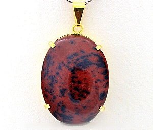 Colar Extra Cabochao Pedra Obsidiana Mahogany Garra Dourado