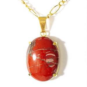 Colar Extra Cabochao Pedra Jaspe Africano Garra Dourado