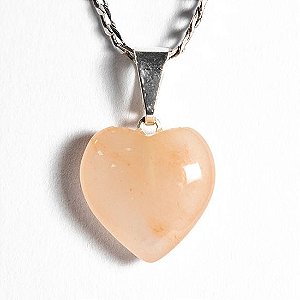 Colar Mini Coração Quartzo Goiaba Pedra Natural Prateado