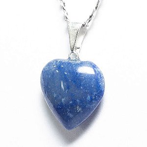 Colar Mini Coração Quartzo Azul 15mm Pedra Natural Prateado
