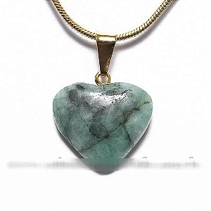 Colar Mini Coração Pedra Esmeralda Natural Pino Dourado