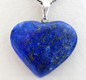 Colar Coração Lapis Lazuli Pedra Natural  Prateado T/Pequeno
