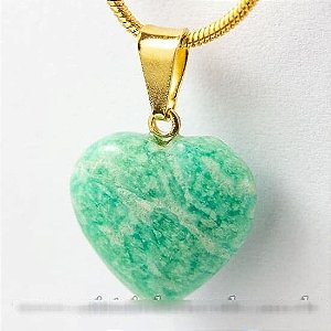 Colar Mini Coração Amazonita Verde Pedra Natural Dourado