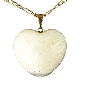 Colar Coração Feldspato Branco Pedra Natural Pino Dourado