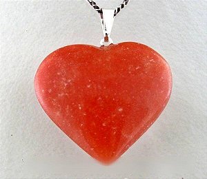 Colar Coração Quartzo Tangerina Pedra Natural  Banhado Prata