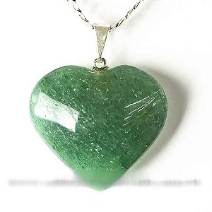 Colar Coração Quartzo Verde Pedra Natural Banhado Prata
