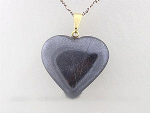 Colar Coração Pedra Hematita Montagem Pino Dourado