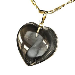 Colar Coração Pedra Cristal Hialino Montagem Flash Dourado