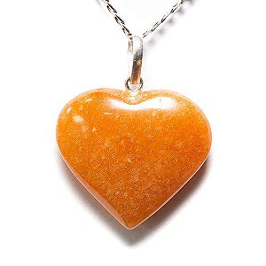 Colar Coração Pedra Quartzo Laranja Natural Pino Prata 950