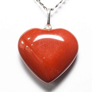 Colar Coração Pedra Jaspe Vermelho Pino e Perinha Prata 950