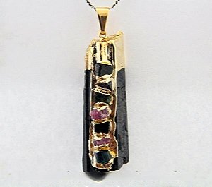 Colar Canudo Turmalina Preta 7 Pedras dos Chakras Dourada
